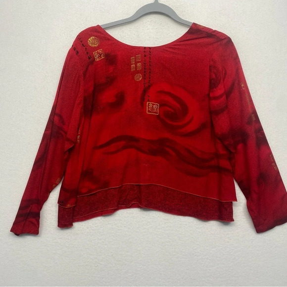 Endless Knot Art Crop Blouse Red 1 / S Asian Art to Wear Rayon - Picture 2 of 6